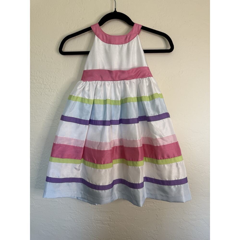 Gymboree Girls Color Block Dress Size 6 pink blue, green white A-line